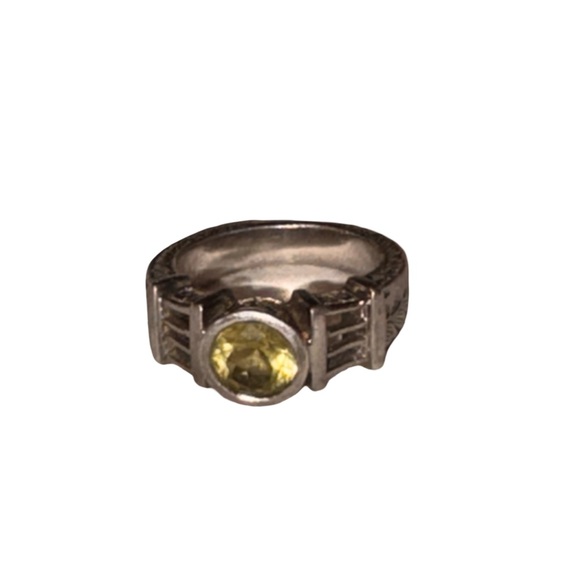 Quality Made Lemon Citrine Faceted Sterling Silver Art Deco Ring